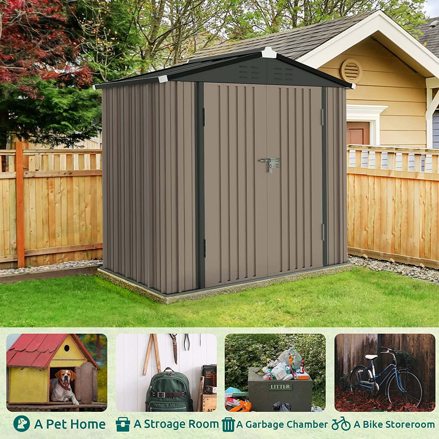 Outdoor Storage Shed, Galvanized Steel with Lockable Door-Toppalletfly