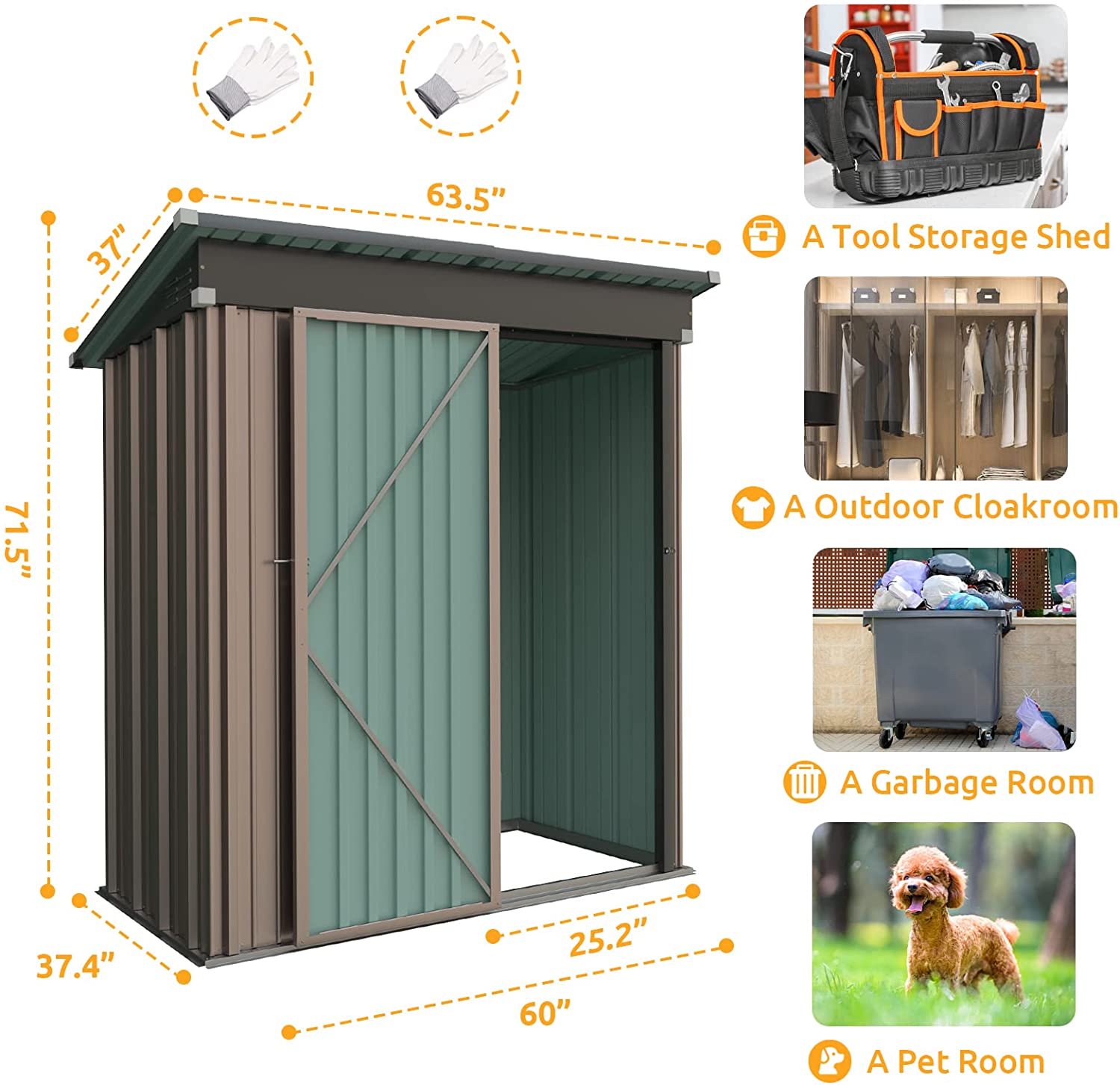 Outdoor Storage Shed, Galvanized Steel with Lockable Door-Toppalletfly