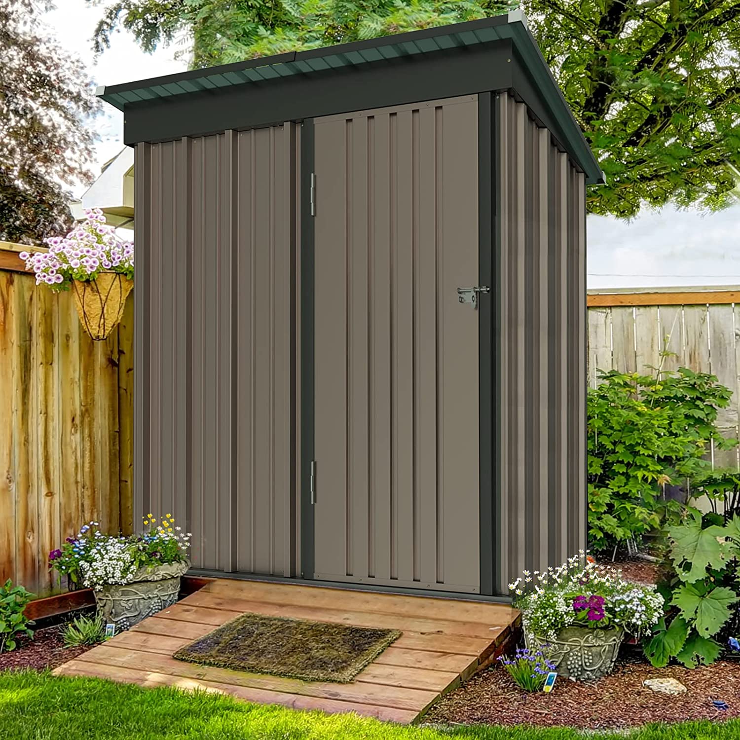 Outdoor Storage Shed, Galvanized Steel with Lockable Door-Toppalletfly
