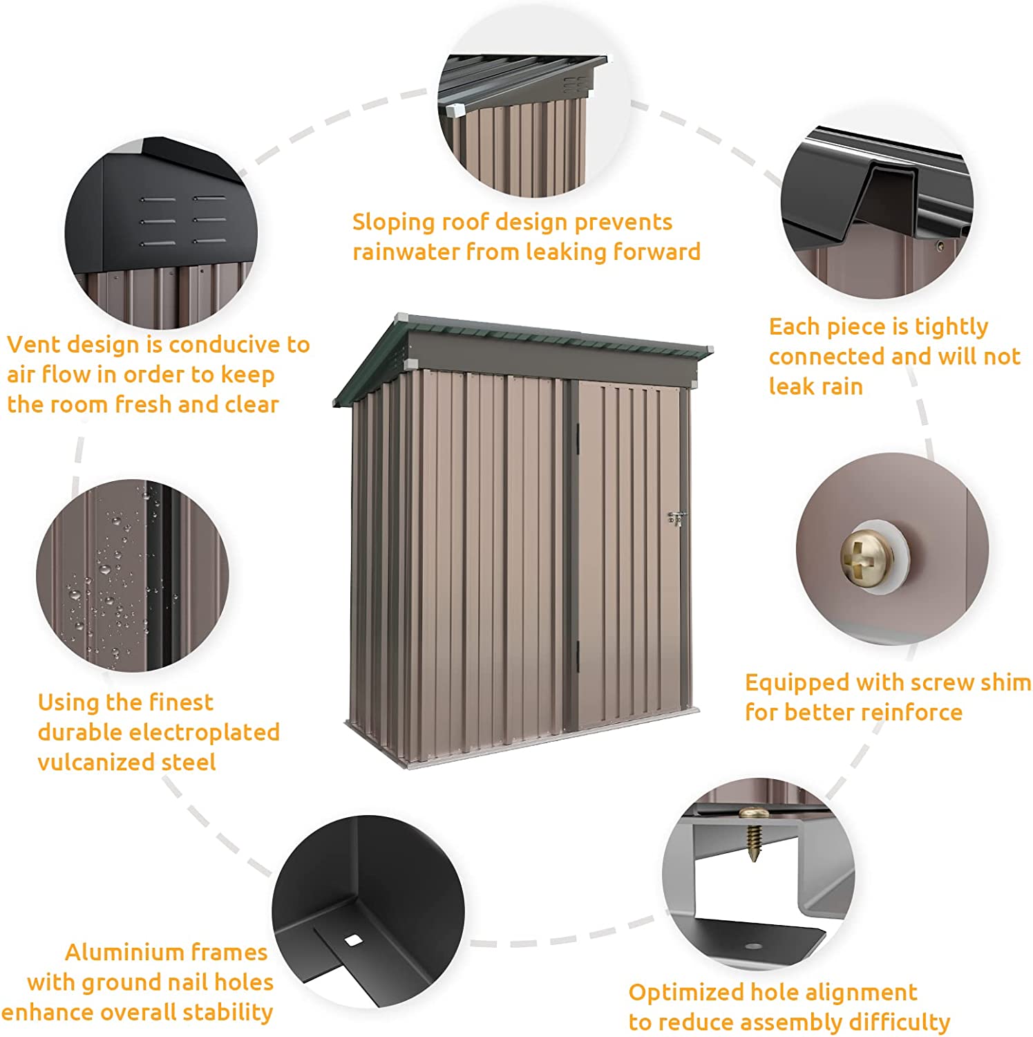 Outdoor Storage Shed, Galvanized Steel with Lockable Door-Toppalletfly