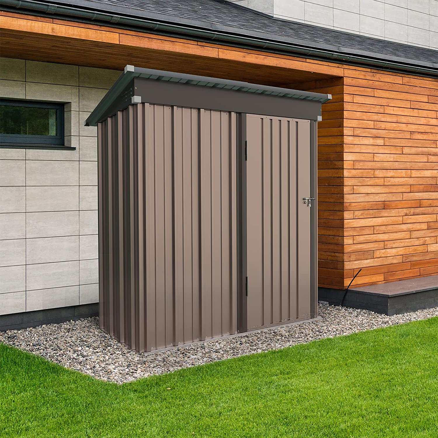 Outdoor Storage Shed, Galvanized Steel with Lockable Door-Toppalletfly