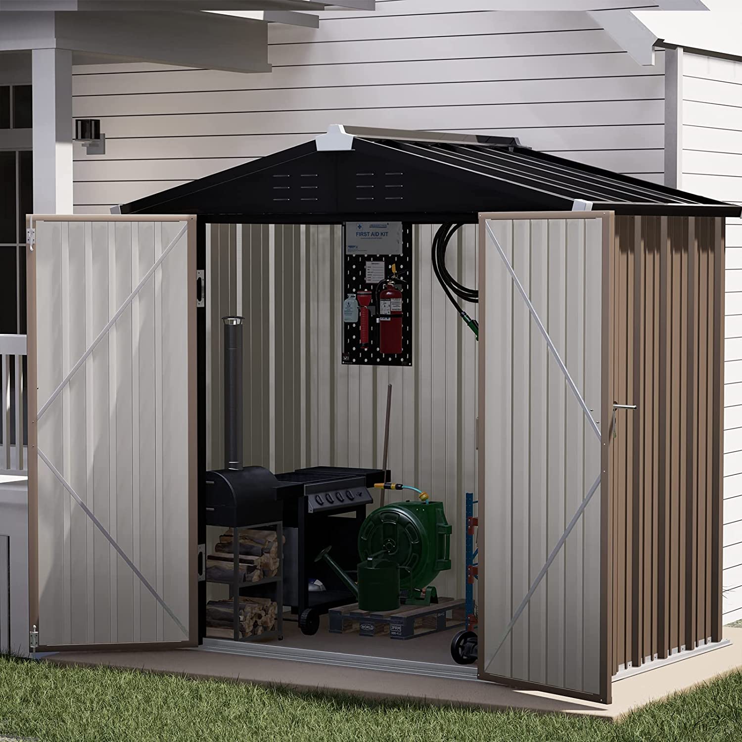 Outdoor Storage Shed, Galvanized Steel with Lockable Door-Toppalletfly