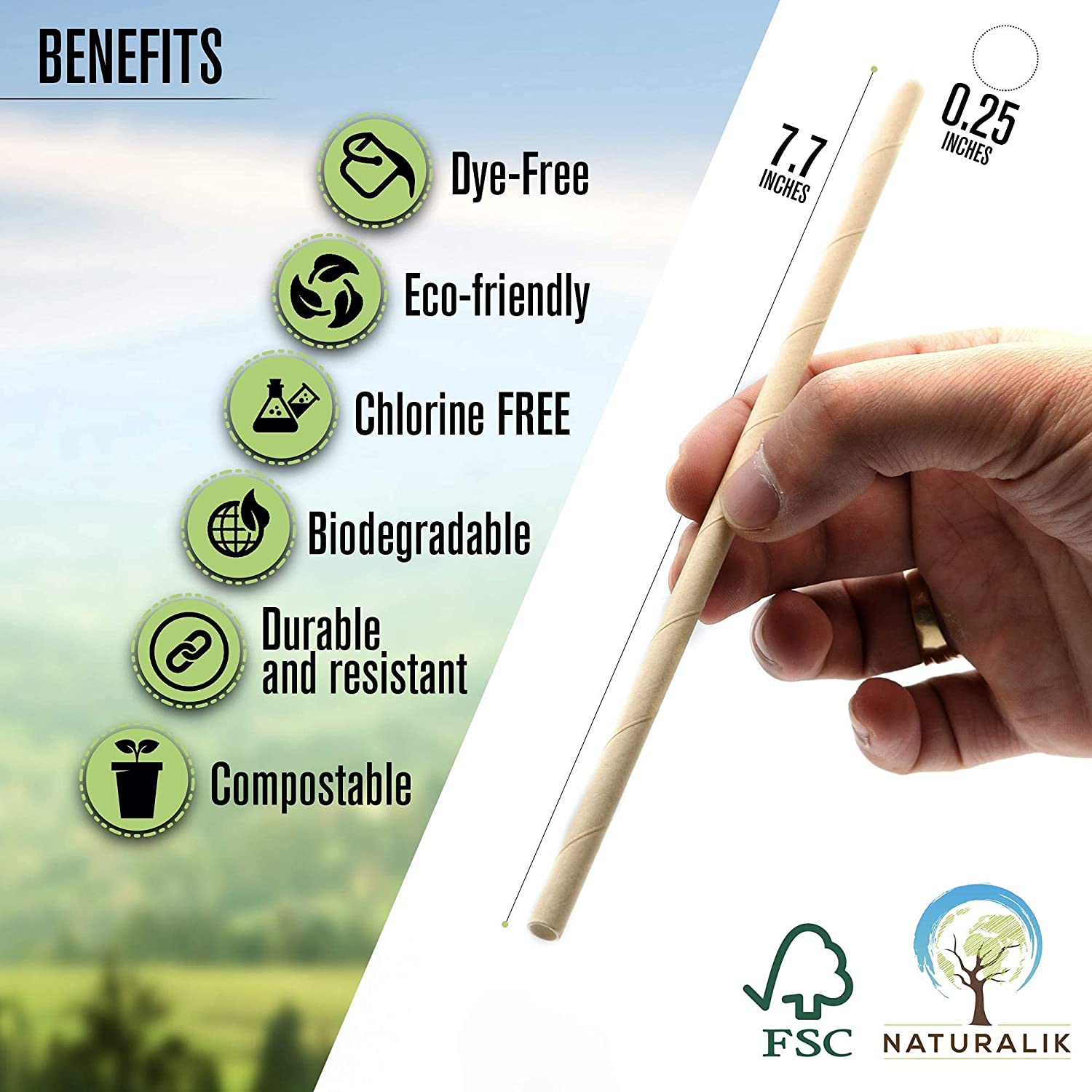 Paper Straws Biodegradable- Premium Eco-Friendly Paper Straws Bulk- Drinking Straws for Juices, Restaurants and Party supplies, 7.7" 300 Count, 2 Boxes-Toppalletfly