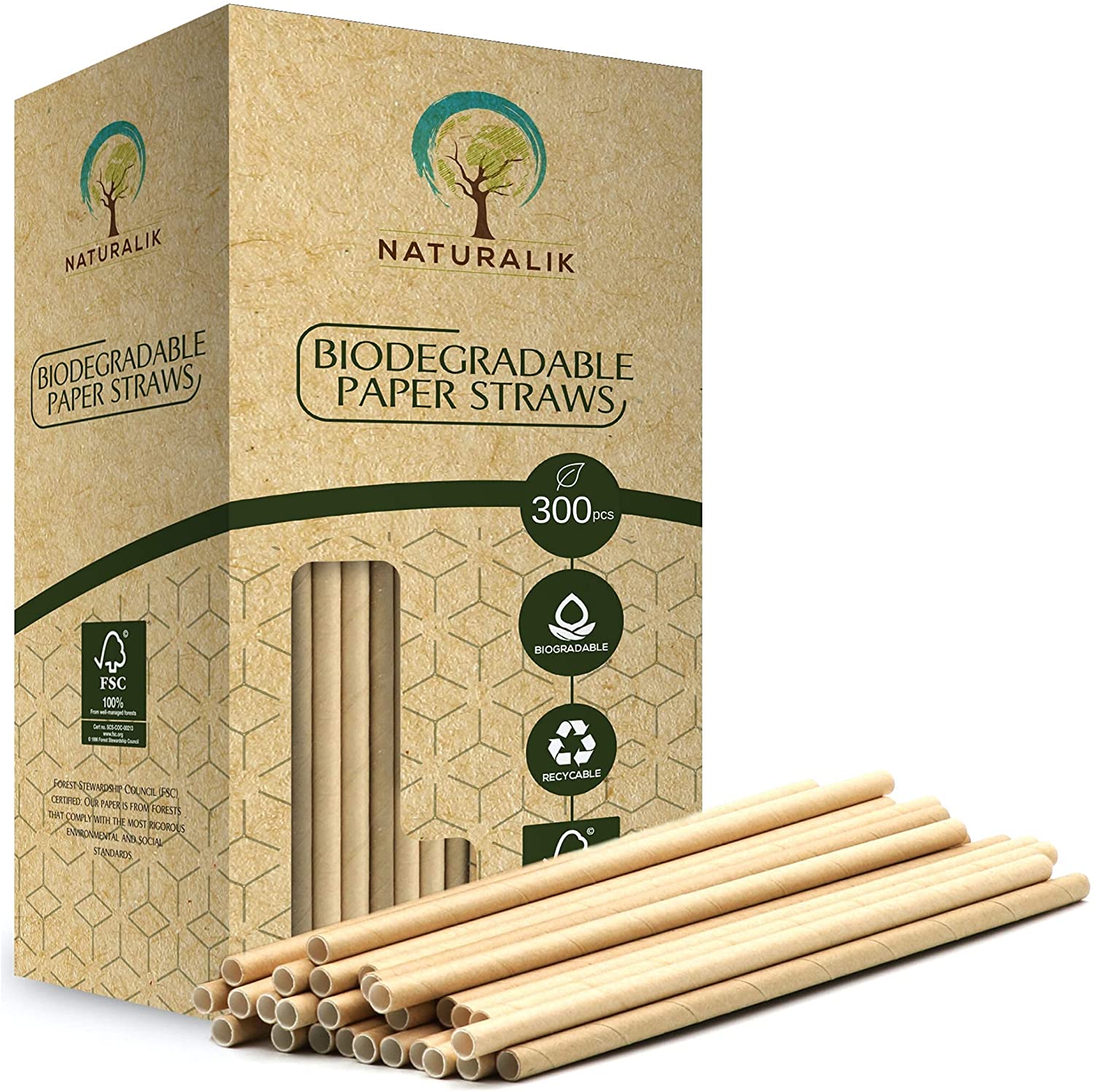 Paper Straws Biodegradable- Premium Eco-Friendly Paper Straws Bulk- Drinking Straws for Juices, Restaurants and Party supplies, 7.7" 300 Count, 2 Boxes-Toppalletfly
