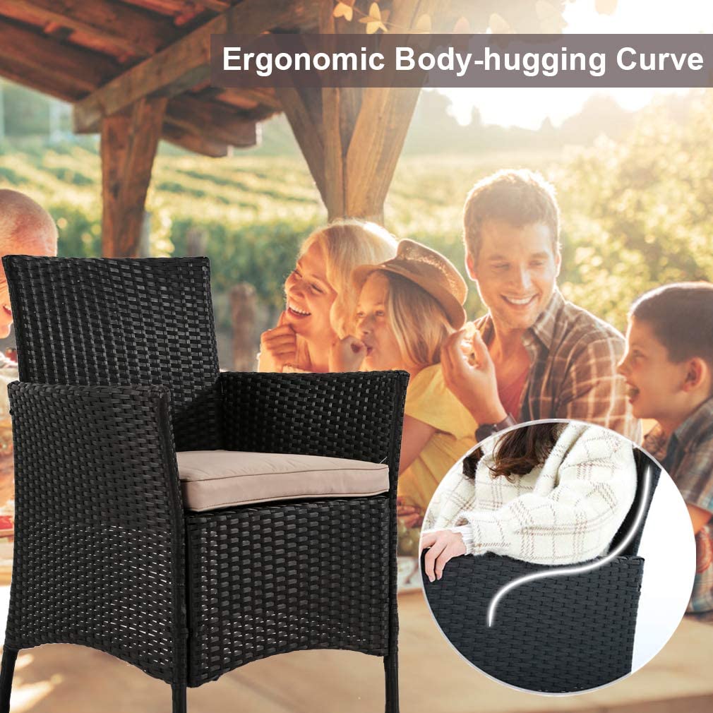 4-Piece Outdoor Patio Furniture Set with PE Rattan Chairs and Tempered Glass Table-Toppalletfly