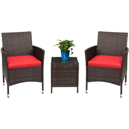 3-Piece Patio Porch Furniture Set with PE Rattan Wicker Chairs and Glass Table-Toppalletfly