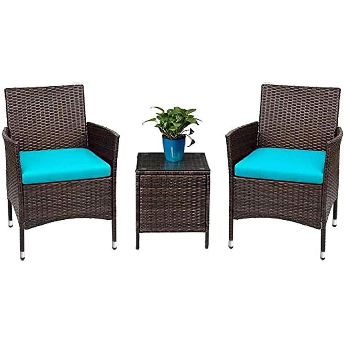 3-Piece Patio Porch Furniture Set with PE Rattan Wicker Chairs and Glass Table-Toppalletfly