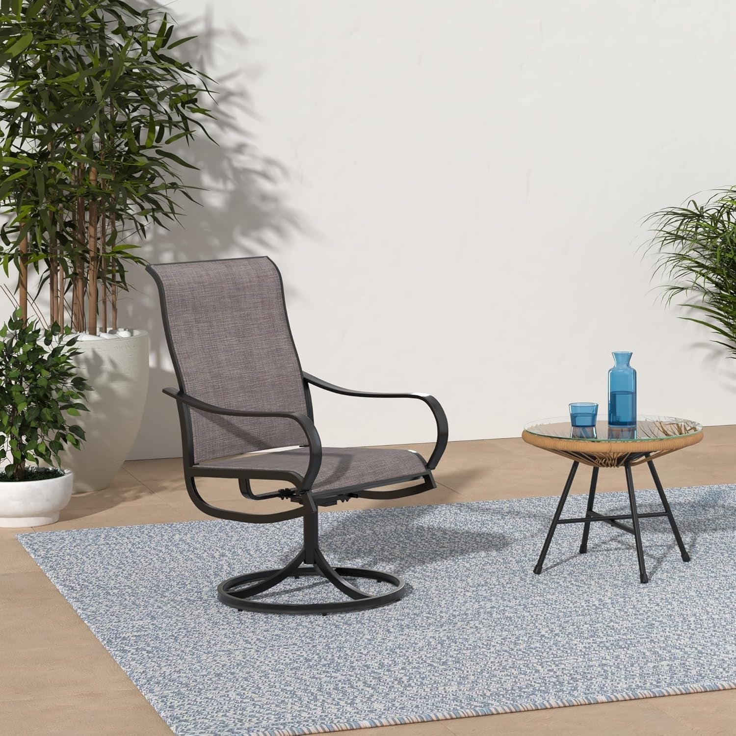 Patio Sling Dining Swivel Chairs with Steel Metal Frame-Toppalletfly