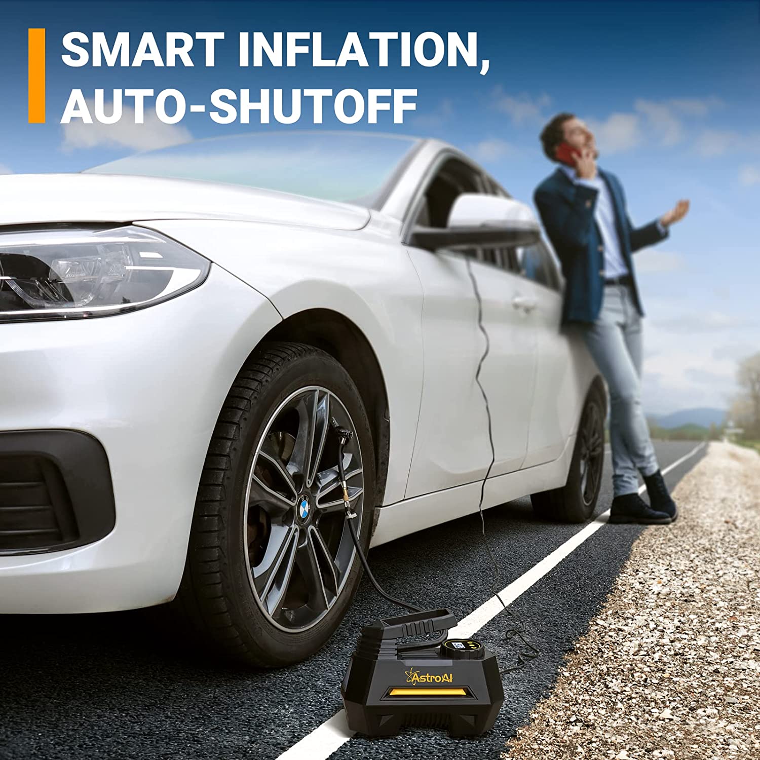 Portable Air Pump for Car Tires 12V DC Auto Tire Pump with Digital Pressure Gauge, 100PSI with Emergency LED Light-Toppalletfly