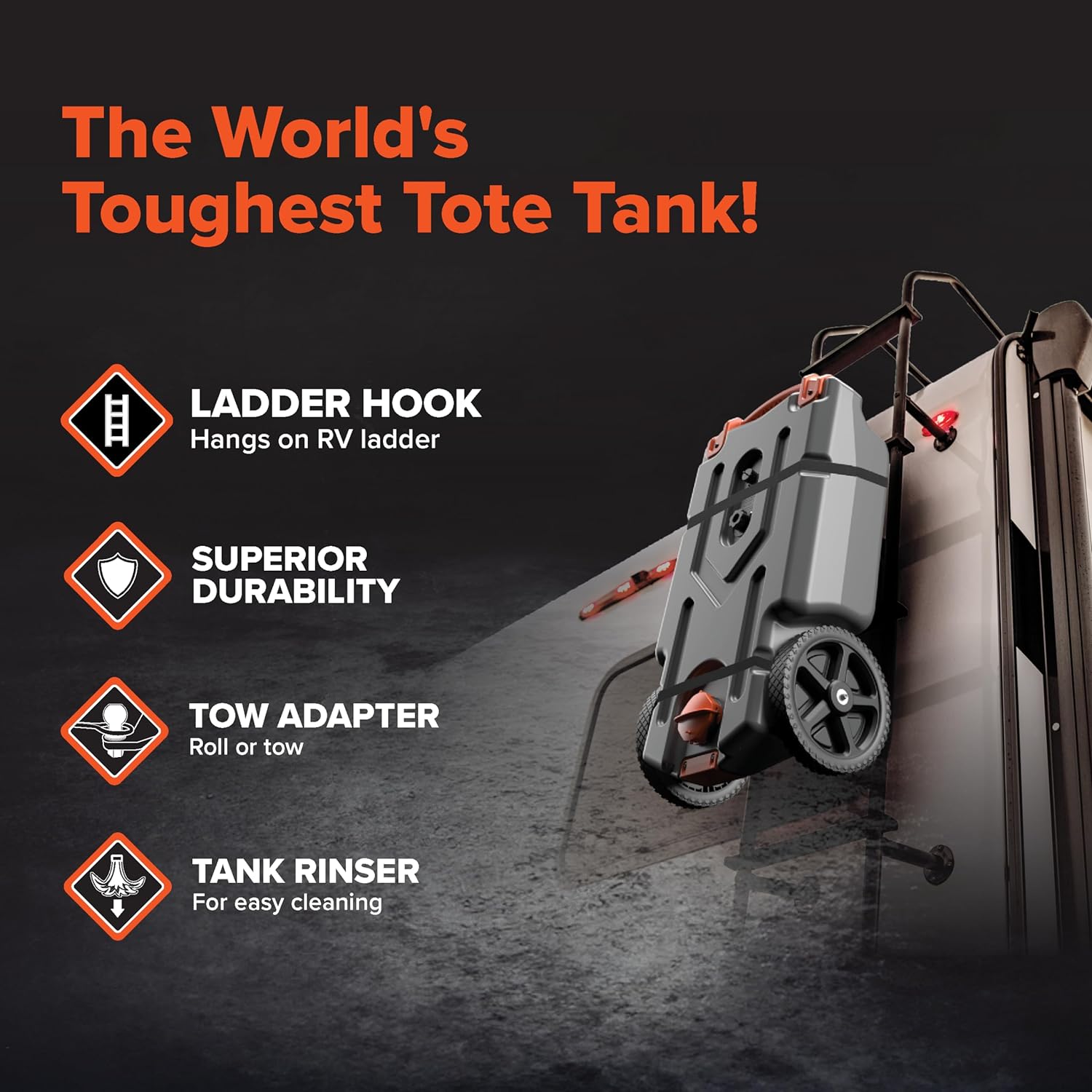 Portable Gallon RV Tote Tank with No-Flat Wheels, Gate Valve, and Accessories-Toppalletfly