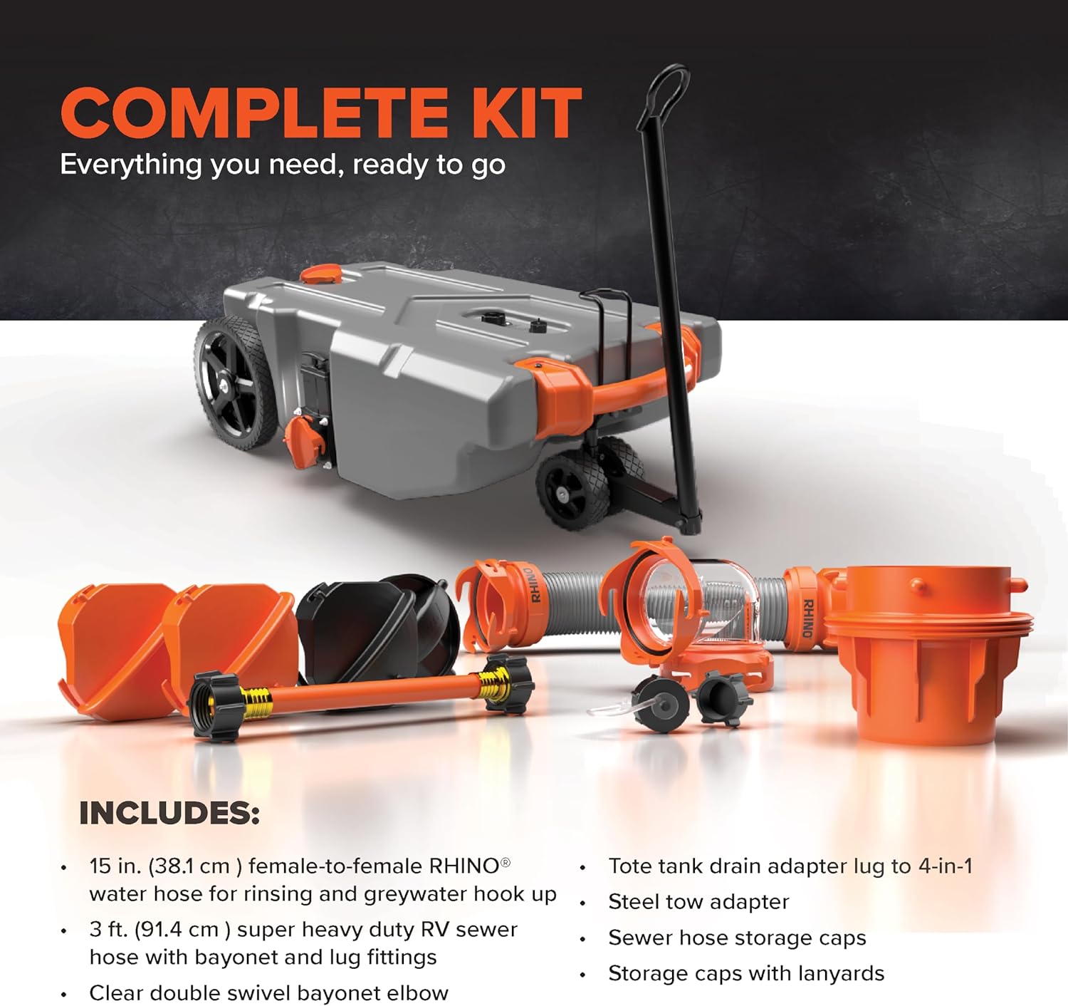 Portable Gallon RV Tote Tank with No-Flat Wheels, Gate Valve, and Accessories-Toppalletfly