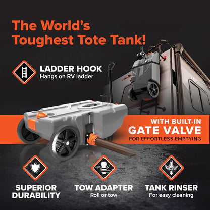 Portable Gallon RV Tote Tank with No-Flat Wheels, Gate Valve, and Accessories-Toppalletfly