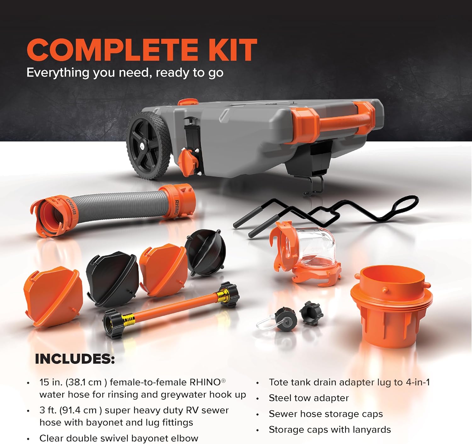 Portable Gallon RV Tote Tank with No-Flat Wheels, Gate Valve, and Accessories-Toppalletfly