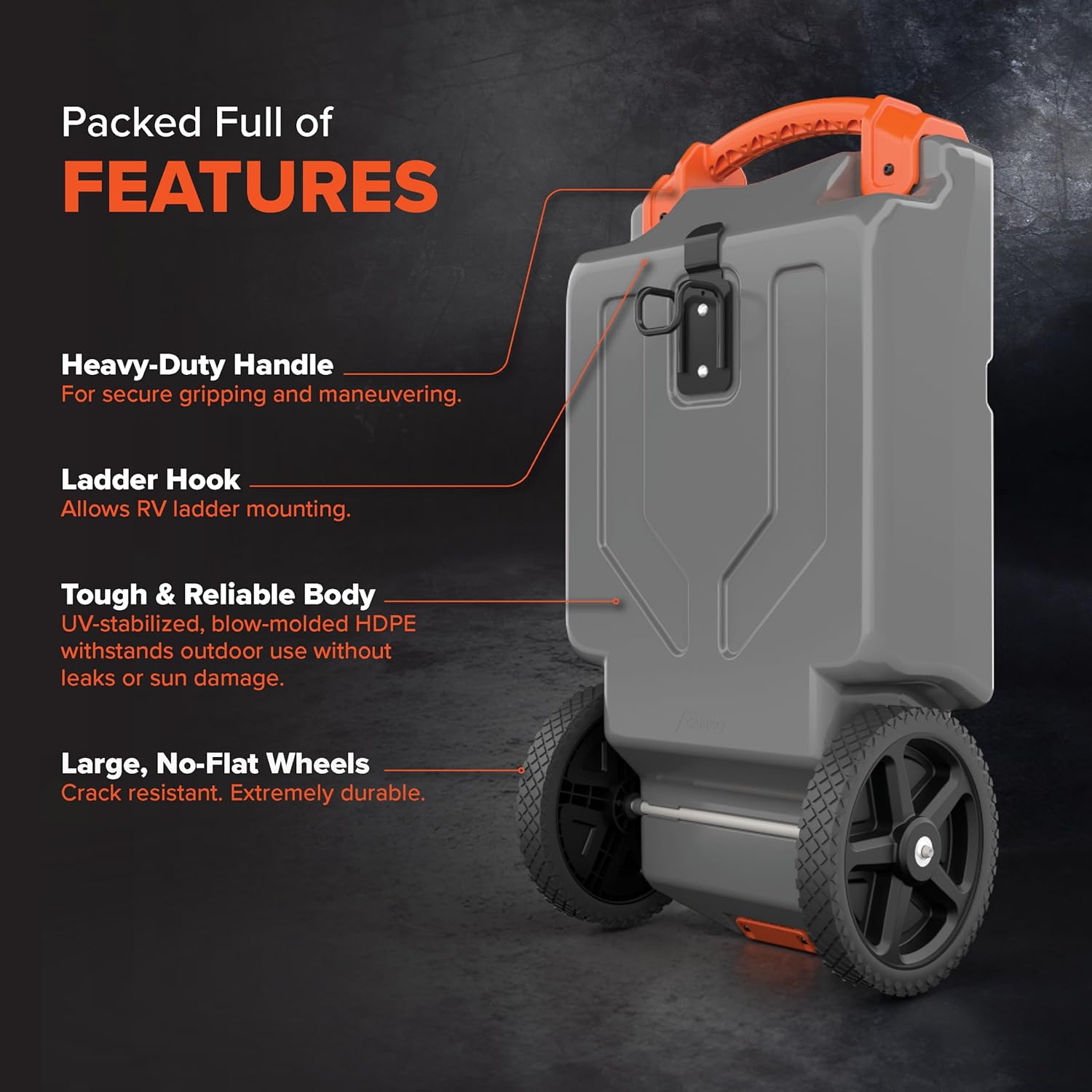 Portable Gallon RV Tote Tank with No-Flat Wheels, Gate Valve, and Accessories-Toppalletfly