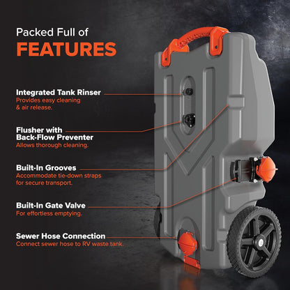 Portable Gallon RV Tote Tank with No-Flat Wheels, Gate Valve, and Accessories-Toppalletfly