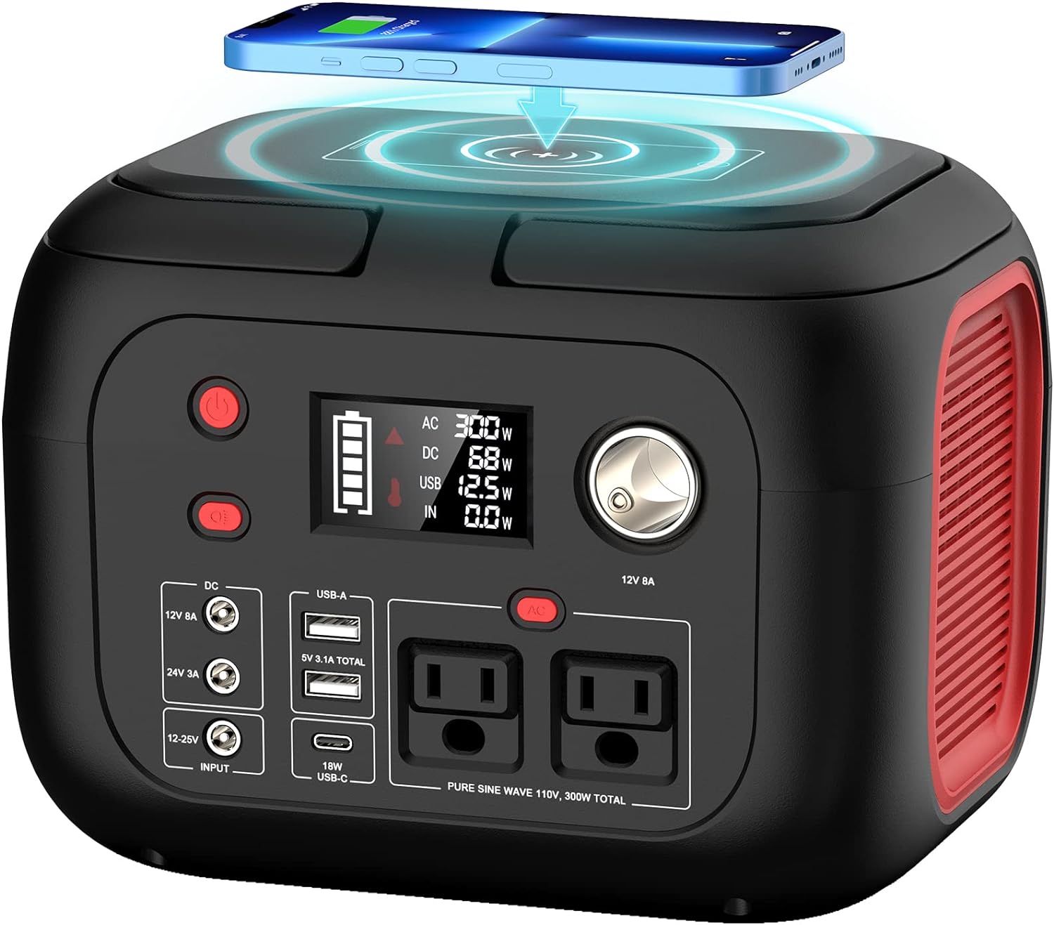 Portable Power Station 300W Power Bank with AC Outlet 228Wh Solar Generator with LED Light 9 Outputs Battery Backup Power Supply-Toppalletfly