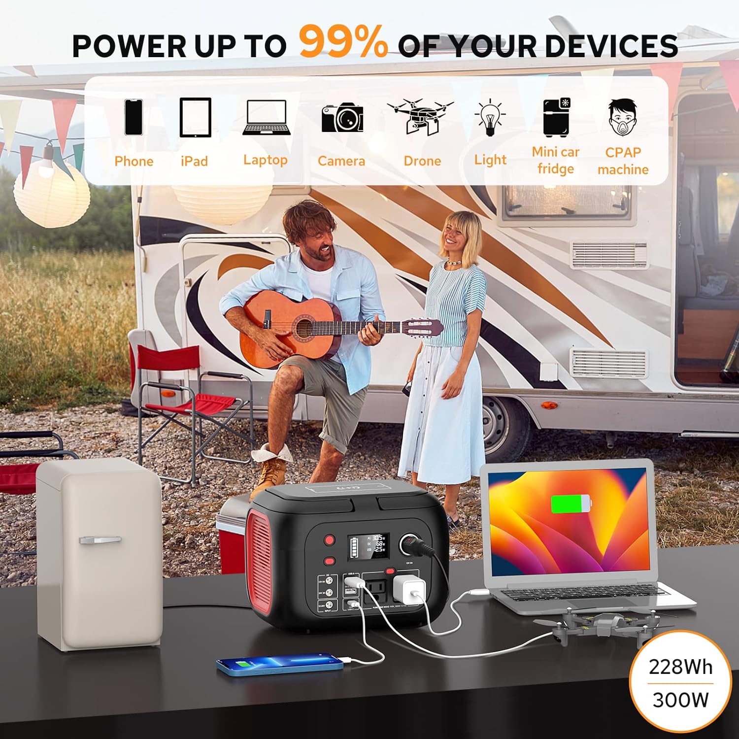 Portable Power Station 300W Power Bank with AC Outlet 228Wh Solar Generator with LED Light 9 Outputs Battery Backup Power Supply-Toppalletfly