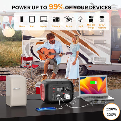 Portable Power Station 300W Power Bank with AC Outlet 228Wh Solar Generator with LED Light 9 Outputs Battery Backup Power Supply-Toppalletfly