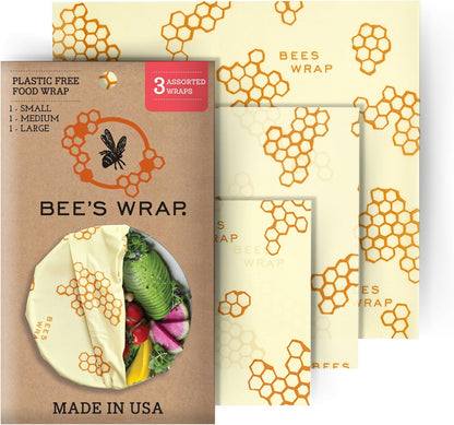 Reusable Beeswax Food Wraps Made in the USA, Eco Friendly Sustainable Organic, Assorted 3 Pack (S, M, L)-Toppalletfly