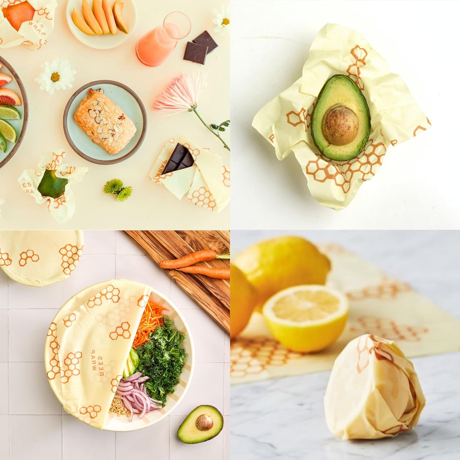 Reusable Beeswax Food Wraps Made in the USA, Eco Friendly Sustainable Organic, Assorted 3 Pack (S, M, L)-Toppalletfly