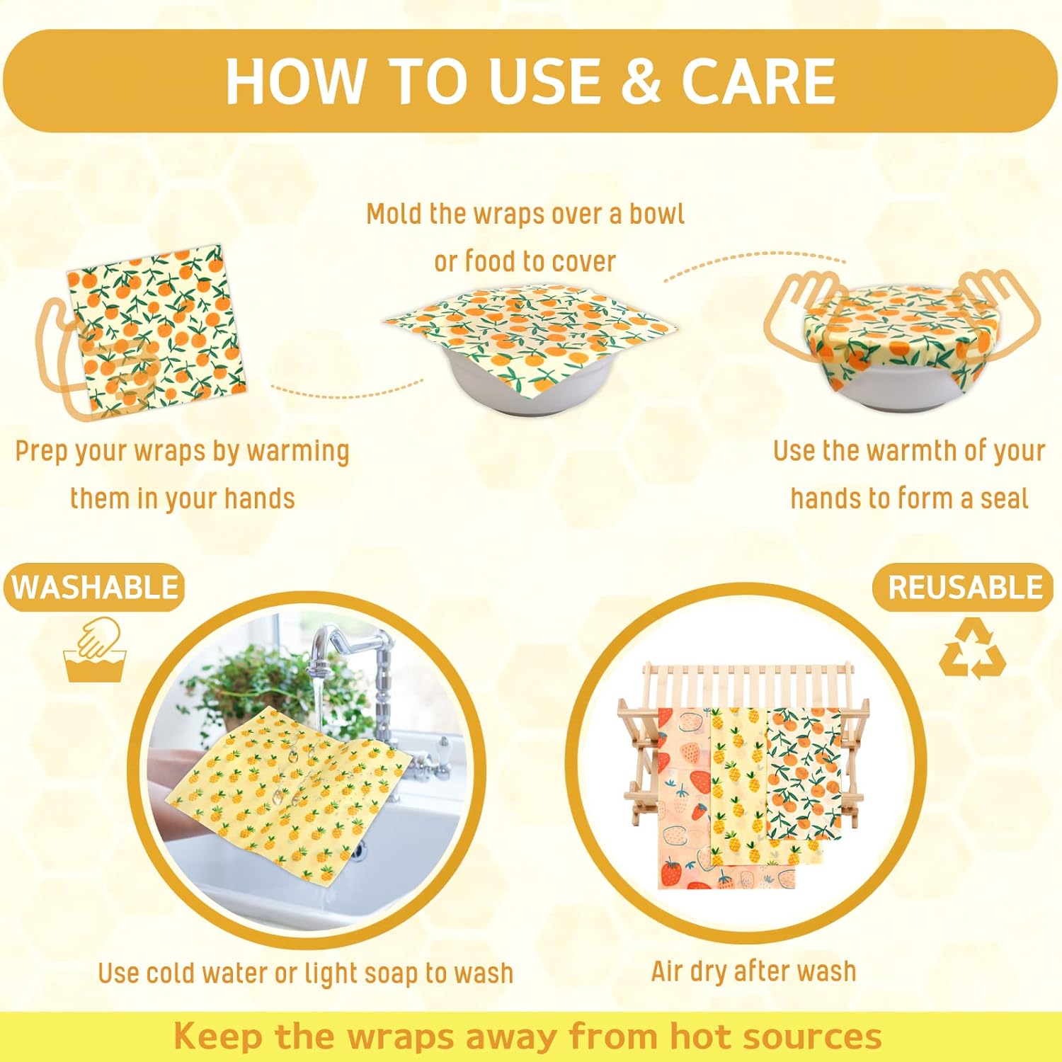 Reusable Beeswax Wrap - 9 Pack Beeswax Wraps for Food, Eco - Friendly Beeswax Food Wraps, Bread Sandwich Food Wrap - Toppalletfly