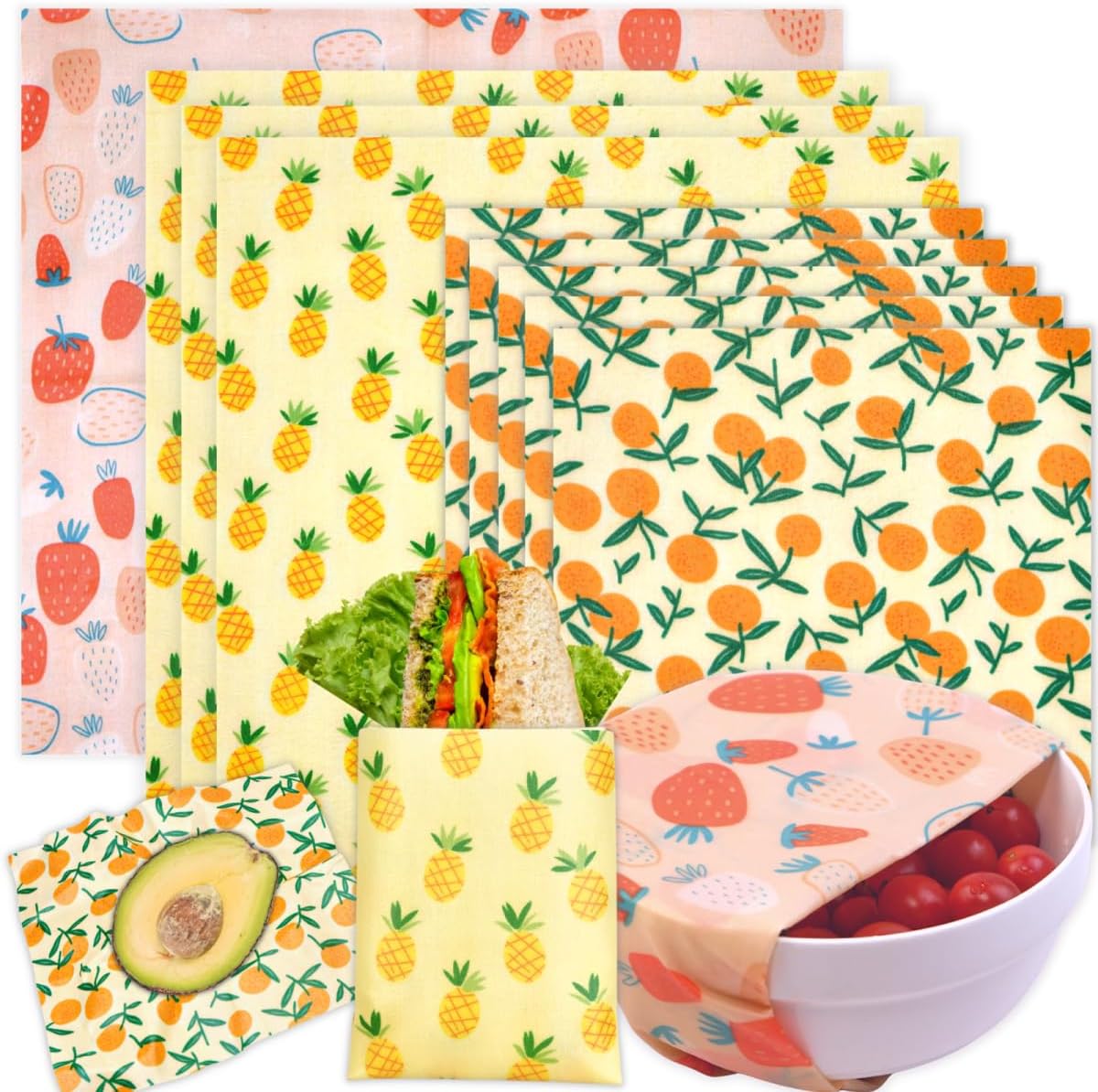 Reusable Beeswax Wrap - 9 Pack Beeswax Wraps for Food, Eco - Friendly Beeswax Food Wraps, Bread Sandwich Food Wrap - Toppalletfly