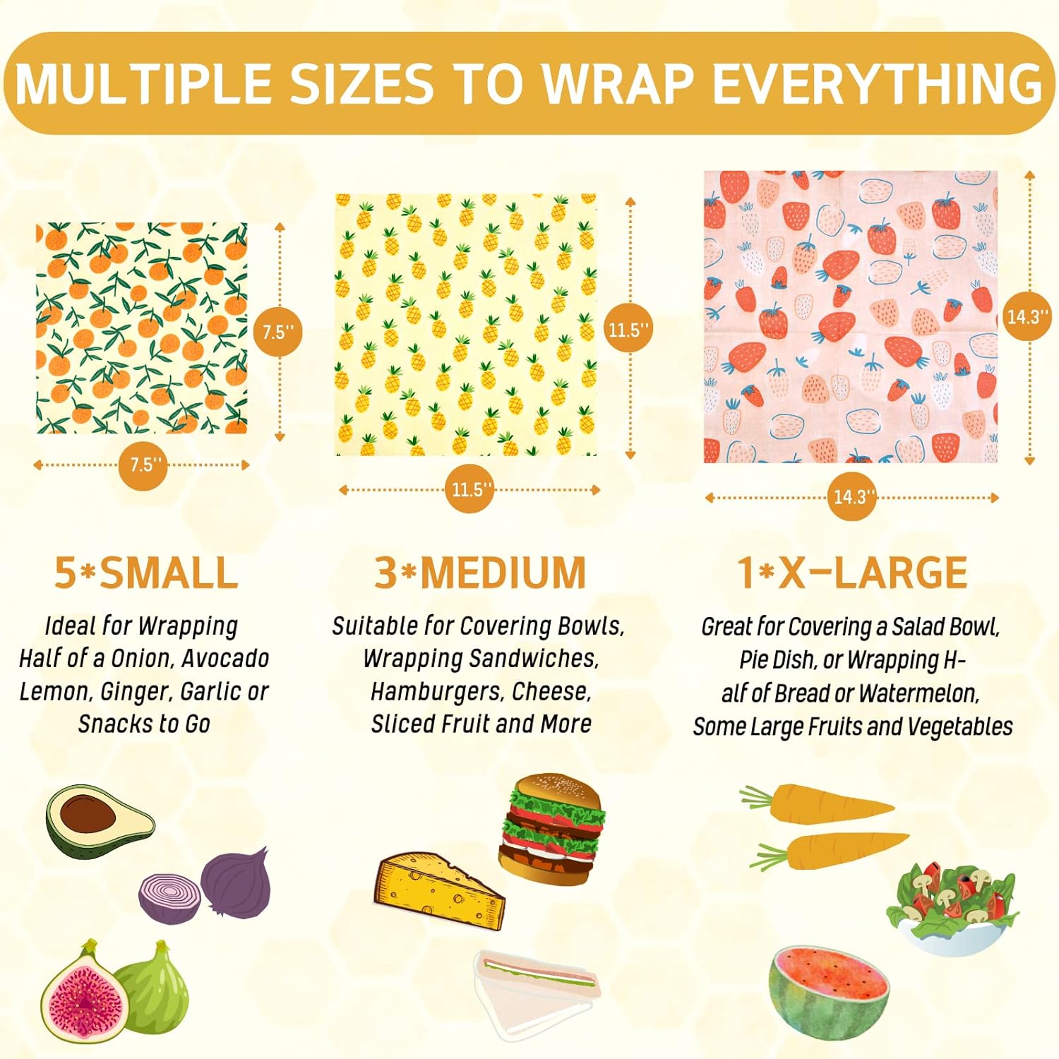 Reusable Beeswax Wrap - 9 Pack Beeswax Wraps for Food, Eco - Friendly Beeswax Food Wraps, Bread Sandwich Food Wrap - Toppalletfly