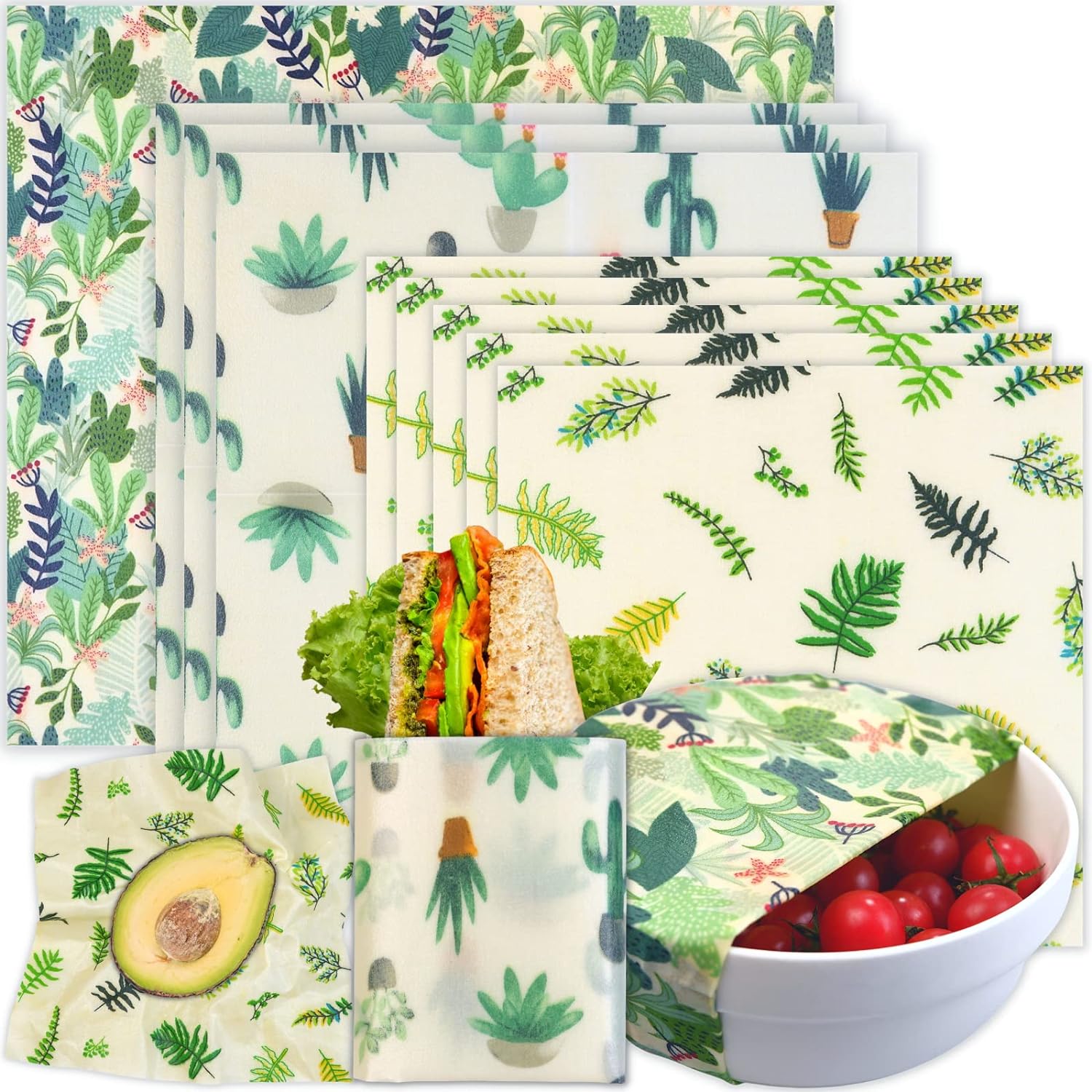 Reusable Beeswax Wrap - 9 Pack Eco - Friendly Food Wraps, Bread Sandwich Wrapper - Organic, Sustainable, Zero Waste, Reusable Plastic - Free - Toppalletfly