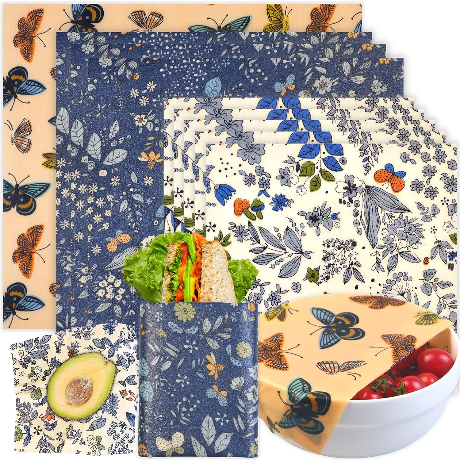 Reusable Beeswax Wrap - 9 Pack Eco - Friendly Food Wraps, Bread Sandwich Wrapper - Organic, Sustainable, Zero Waste, Reusable Plastic - Free - Toppalletfly