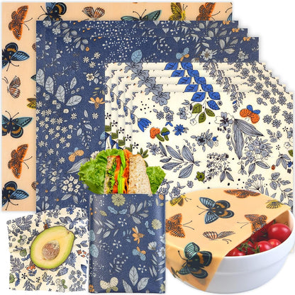 Reusable Beeswax Wrap - 9 Pack Eco - Friendly Food Wraps, Bread Sandwich Wrapper - Organic, Sustainable, Zero Waste, Reusable Plastic - Free - Toppalletfly