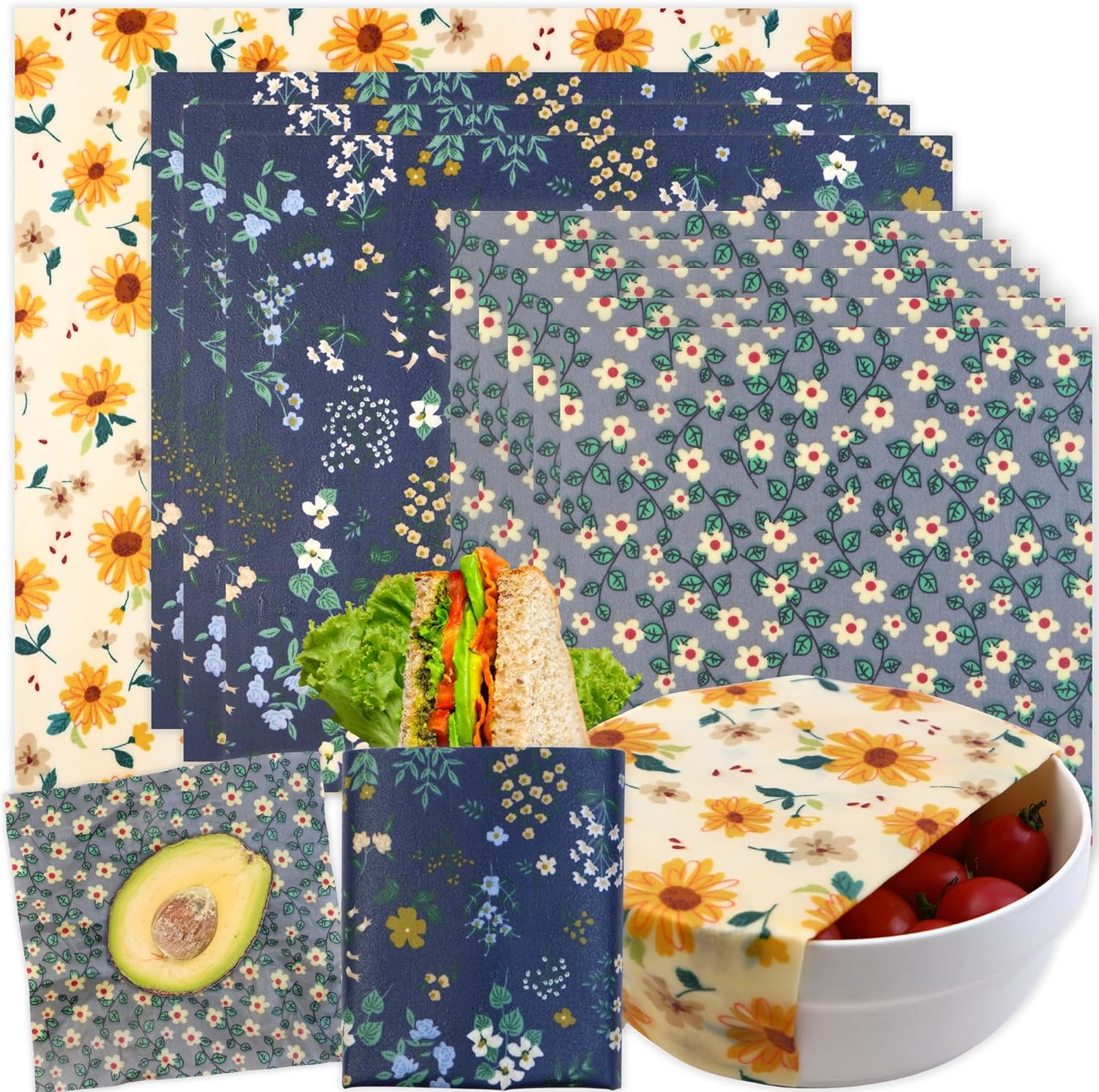 Reusable Beeswax Wrap - 9 Pack Eco - Friendly Food Wraps, Bread Sandwich Wrapper - Organic, Sustainable, Zero Waste, Reusable Plastic - Free - Toppalletfly