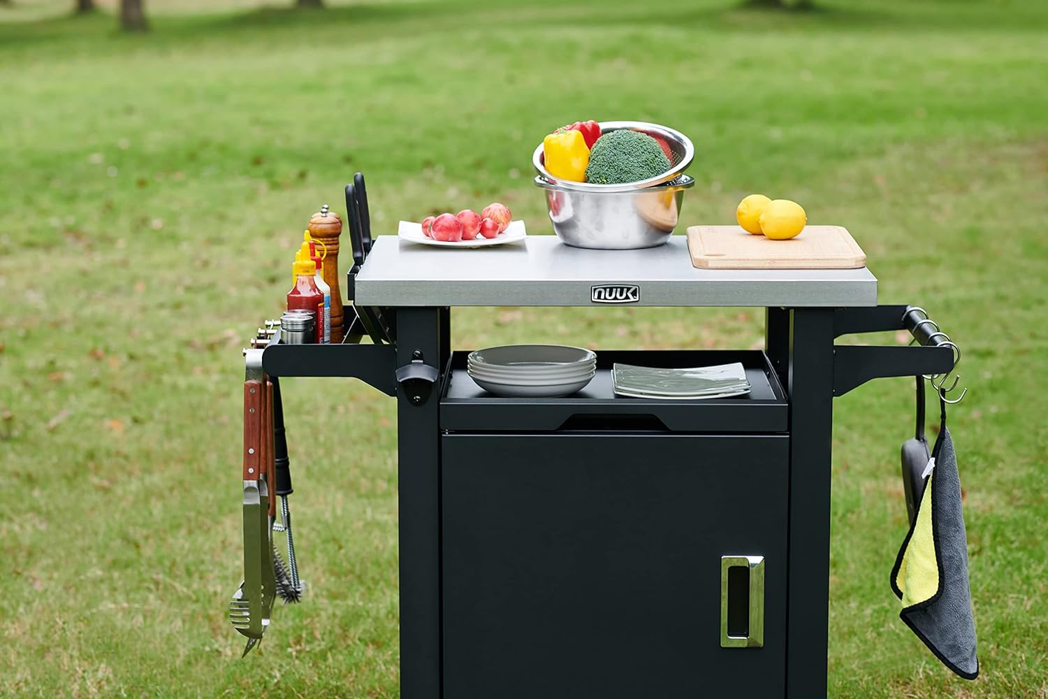 Rolling Prep Station, 20" x 30" Stainless Steel Kitchen Storage Island with Enclosed Cabinet and Storage Drawer-Toppalletfly