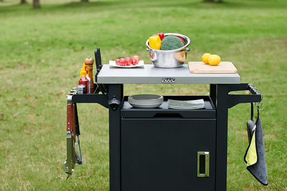Rolling Prep Station, 20" x 30" Stainless Steel Kitchen Storage Island with Enclosed Cabinet and Storage Drawer-Toppalletfly