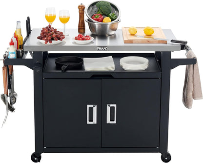 Rolling Prep Station, 20" x 30" Stainless Steel Kitchen Storage Island with Enclosed Cabinet and Storage Drawer-Toppalletfly