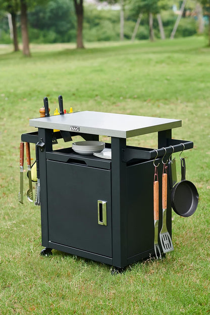 Rolling Prep Station, 20" x 30" Stainless Steel Kitchen Storage Island with Enclosed Cabinet and Storage Drawer-Toppalletfly