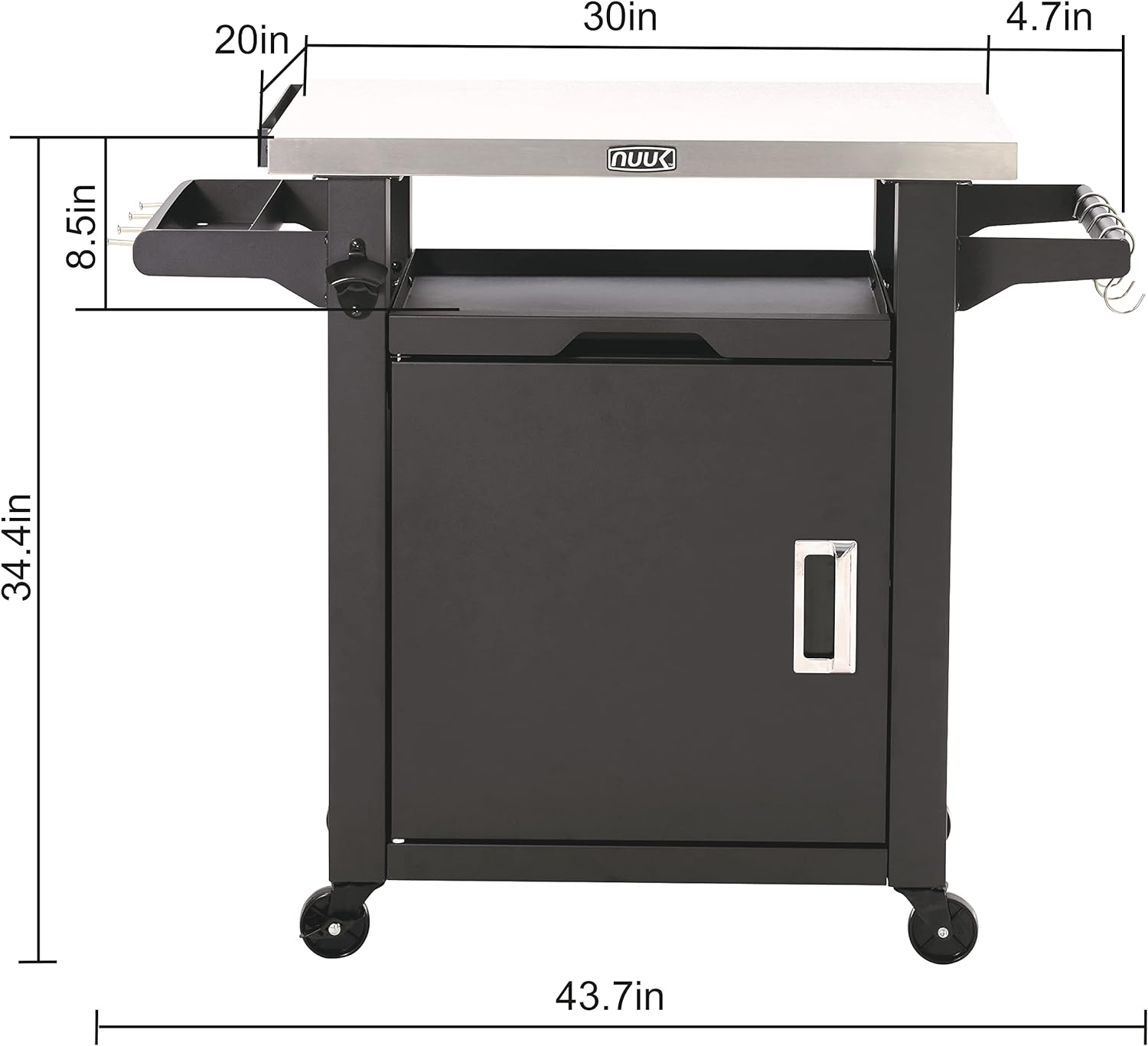Rolling Prep Station, 20" x 30" Stainless Steel Kitchen Storage Island with Enclosed Cabinet and Storage Drawer-Toppalletfly