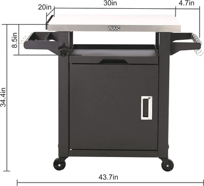 Rolling Prep Station, 20" x 30" Stainless Steel Kitchen Storage Island with Enclosed Cabinet and Storage Drawer-Toppalletfly