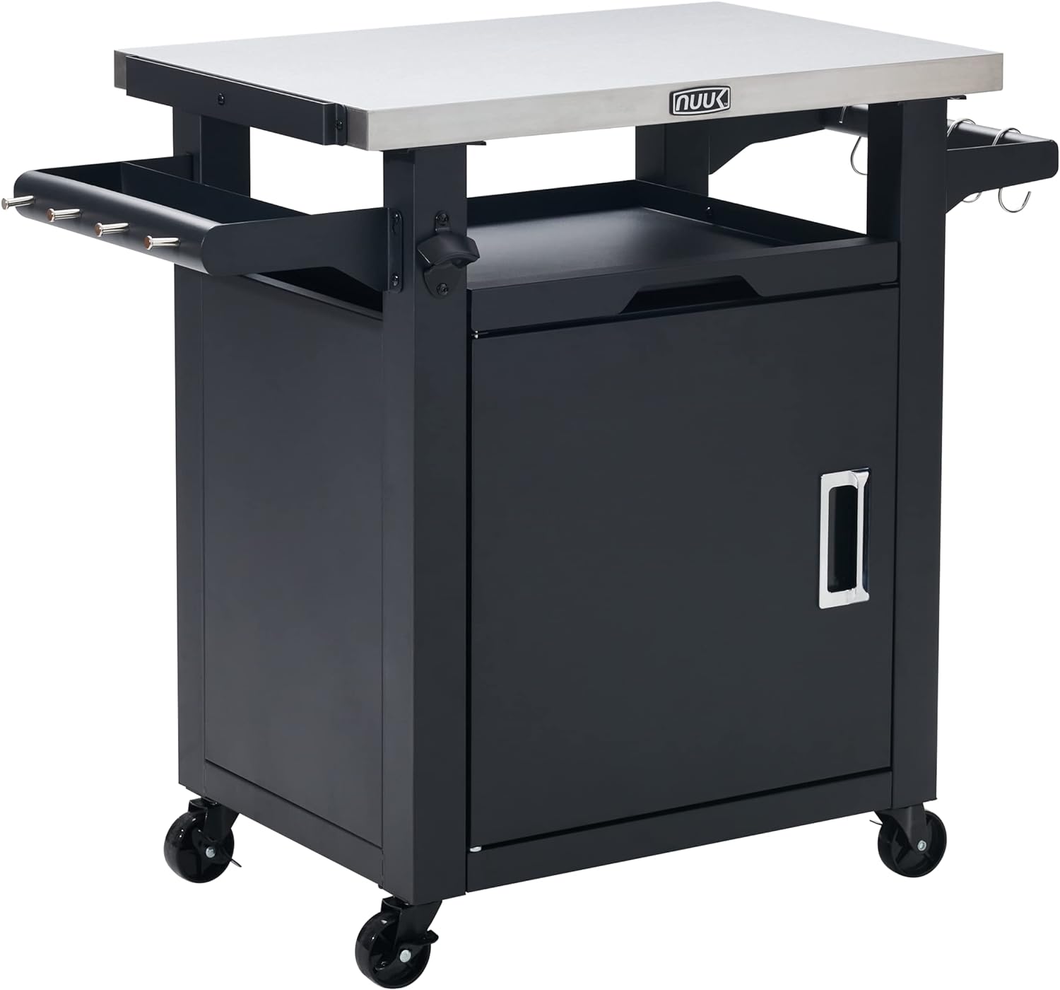 Rolling Prep Station, 20" x 30" Stainless Steel Kitchen Storage Island with Enclosed Cabinet and Storage Drawer-Toppalletfly