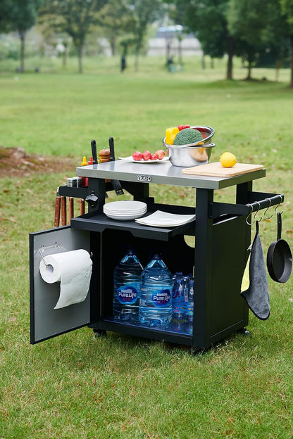 Rolling Prep Station, 20" x 30" Stainless Steel Kitchen Storage Island with Enclosed Cabinet and Storage Drawer-Toppalletfly