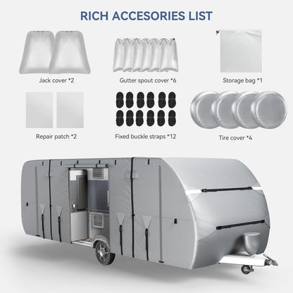 RV Cover - 300D Oxford Travel Trailer Cover, Waterproof, Tear-Resistant, UV & Windproof, Includes Jack and Tire Covers-Toppalletfly