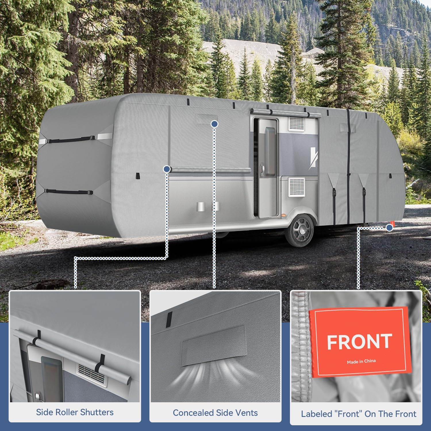 RV Cover - 300D Oxford Travel Trailer Cover, Waterproof, Tear-Resistant, UV & Windproof, Includes Jack and Tire Covers-Toppalletfly
