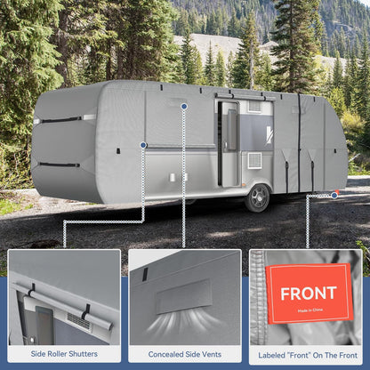 RV Cover - 300D Oxford Travel Trailer Cover, Waterproof, Tear-Resistant, UV & Windproof, Includes Jack and Tire Covers-Toppalletfly