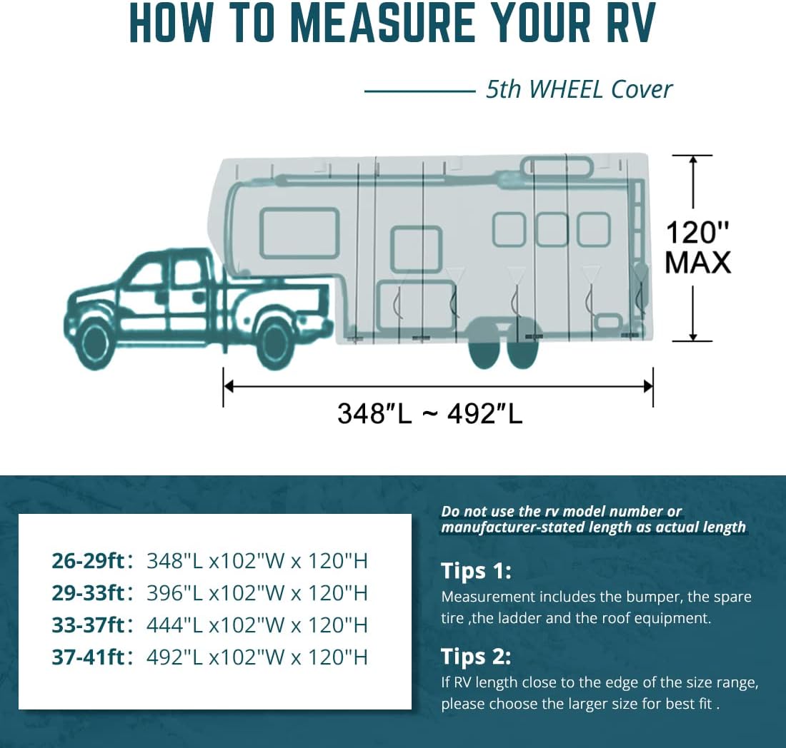 RV Cover - Heavy-Duty 5-Layer Anti-UV, Durable Camper Protection, Waterproof & Rip-Stop with Extra Straps & Tire Covers-Toppalletfly