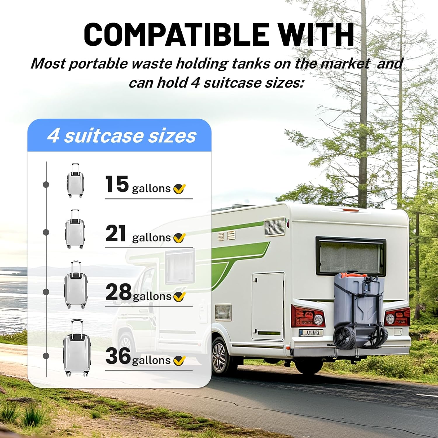 RV Tote Tank Rack Carrier - Bumper Mount Holder for 15-36 Gallon Portable Waste Tanks-Toppalletfly