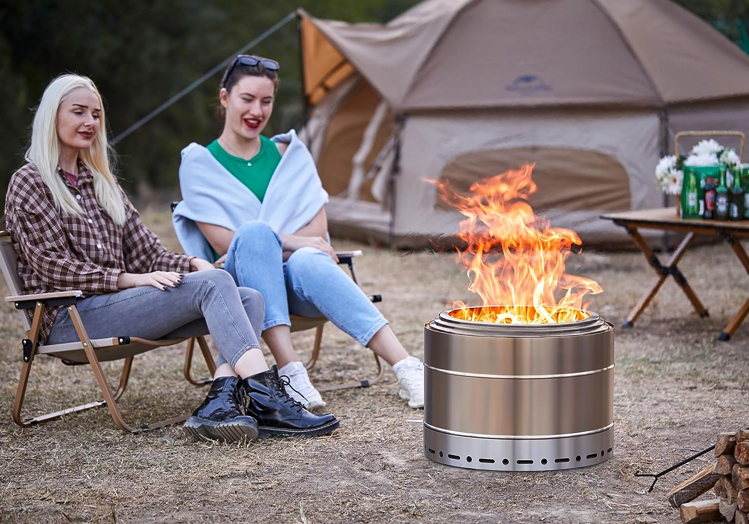 Smokeless Fire Pit Outdoor Wood Burning Portable Firepit Stainless Steel with Stand Cover for Backyard Patio Garden Picnic Camping Bonfire-Toppalletfly