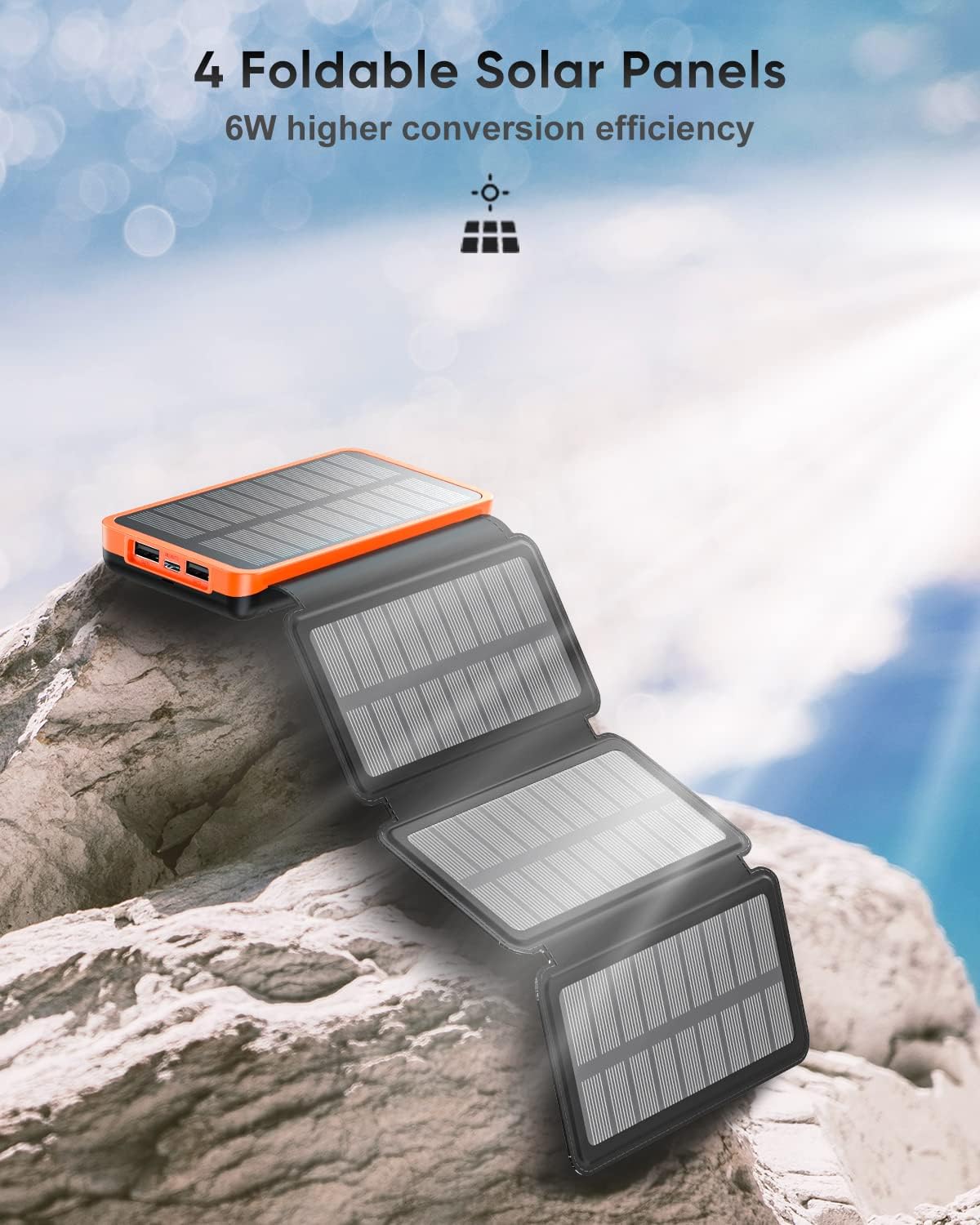 Solar Charger 25000mAh, Power Bank with 4 Solar Panels, Fast Charge External Battery Pack with Dual 2.1A Output USB Compatible with Smartphones-Toppalletfly