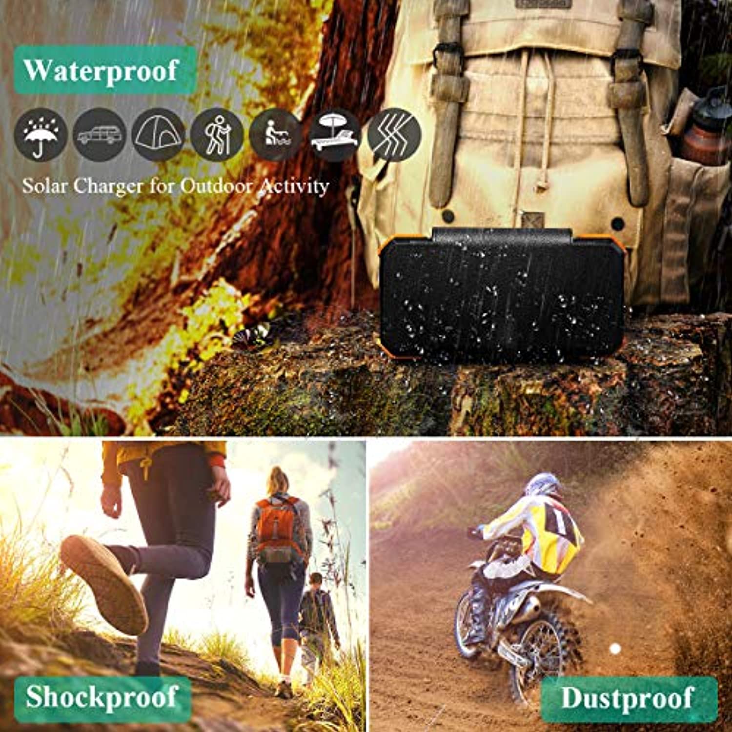 Solar Charger with Foldable Panels, 18W Fast Charging, 20,000mAh with Camping Light/Flashlight/Compass Type C USB Charger 3 Outputs-Toppalletfly