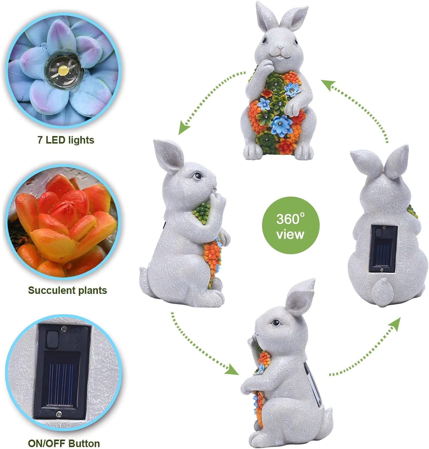 Solar Cute Animal Garden Statue with Succulents & LED Lights – Unique Lawn Decor & Housewarming Gift-Toppalletfly