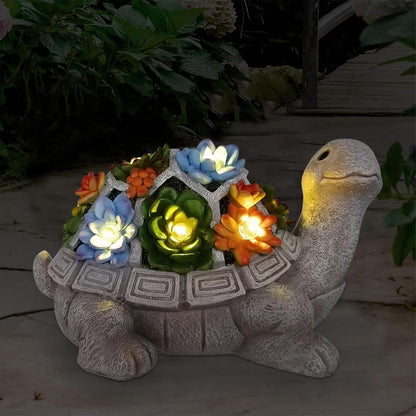 Solar Cute Animal Garden Statue with Succulents & LED Lights – Unique Lawn Decor & Housewarming Gift-Toppalletfly