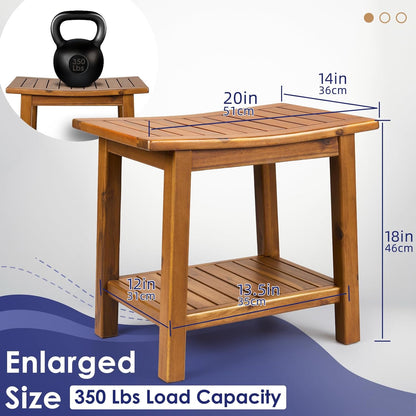 Solid Wood Shower Stool Waterproof Shower Seat with Storage Shelf, Shower Bench, 20"-Toppalletfly